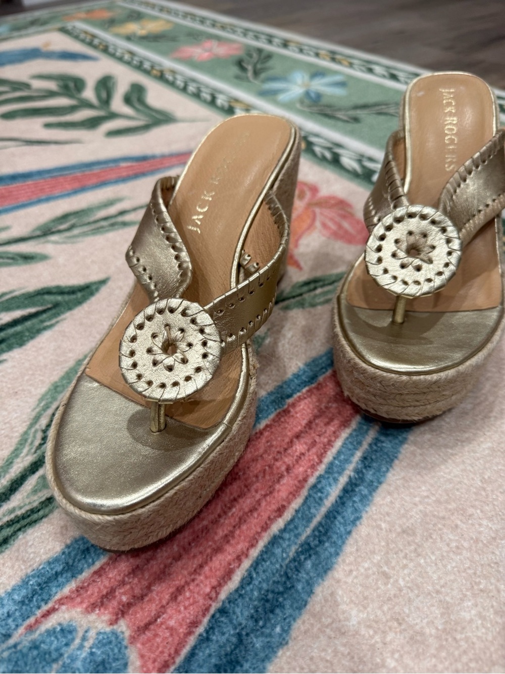Jack Rogers Metallic Gold Platform Espadrille Wedges